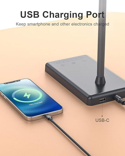 KEXIN LED Desk Lamp Touch Control Desk Lamp with USB Charging Port 5 Color Modes 6 Brightness Levels Dimmable Eye-caring Office Lamp with Memory Function 1h Timer Adjustable Gooseneck Table Lamp Black - LeafyLoom