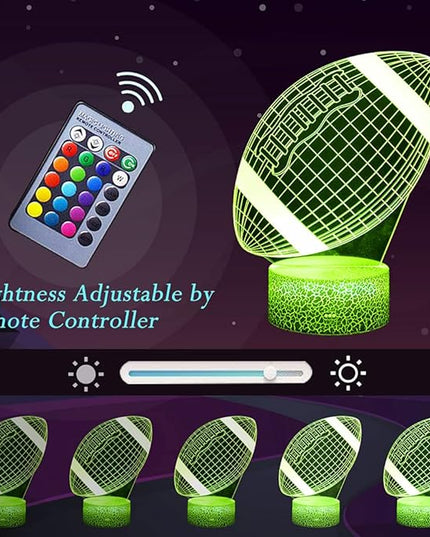 Football Night Light, 3D Illusion Lamp Football Lights for Kids Room, 16 Colors & Flashing Modes with Remote Control Opreated Dimmable Christmas Birthday Gifts for Boys Girls Kids Children Teen - LeafyLoom
