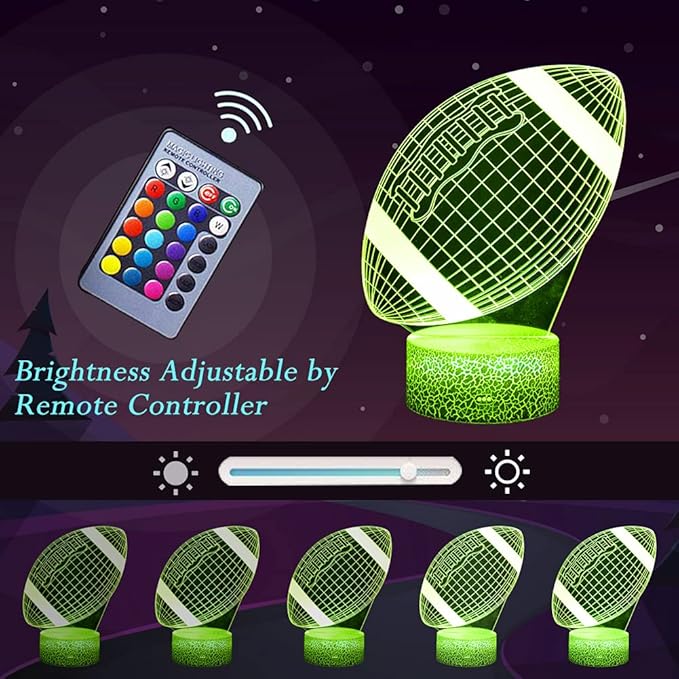 Football Night Light, 3D Illusion Lamp Football Lights for Kids Room, 16 Colors & Flashing Modes with Remote Control Opreated Dimmable Christmas Birthday Gifts for Boys Girls Kids Children Teen - LeafyLoom