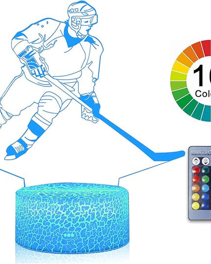 Teenager christmas gifts xmas gift 3D Illusion Hockey Night Light Lamp 16 Color Change Touch White Crack Base with Remote Control Birthday Gift for Boys and Girls Hockey lover - LeafyLoom