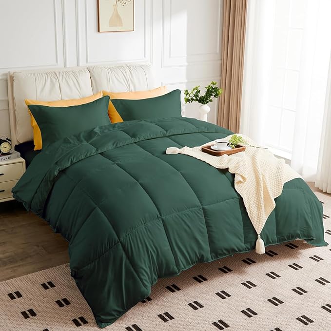 California King Size Comforter Set - 3 Pieces, 1 Reversible Comforter and 2 Pillowcases,Soft Quilted Warm Fluffy Cooling Bedding for All Season,Green - LeafyLoom