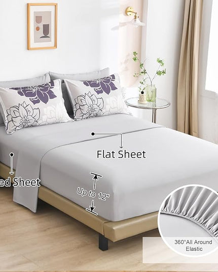 Purple Comforter Set King 7 Piece Bed in a Bag Purple Floral Comforter with Sheet Set Soft Micorfiber Reversible Bedding Set (1 Comforter,2 Pillow Shams,1 Flat Sheet,1 Fitted Sheet,2 Pillowcases) - LeafyLoom