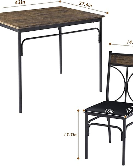 VECELO Kitchen Dining Room Table 4 Chairs for Small Space, Apartment,Metal Steel Frame, 5-Piece Set, Dark Brown - LeafyLoom