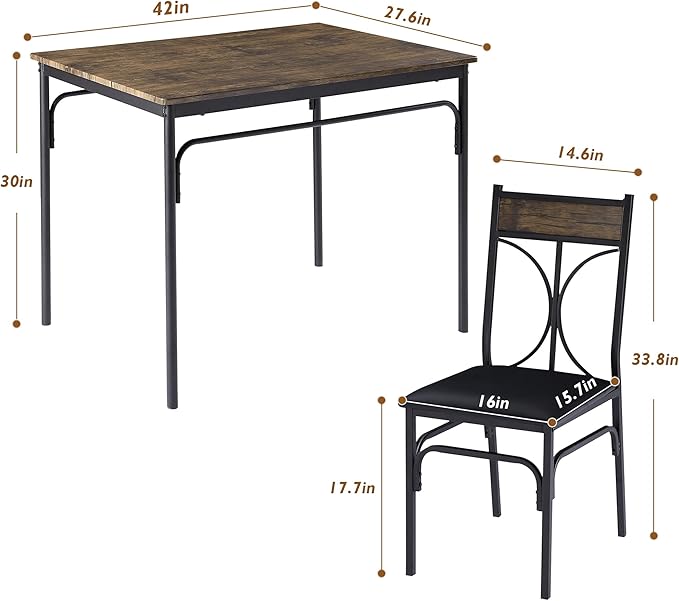 VECELO Kitchen Dining Room Table 4 Chairs for Small Space, Apartment,Metal Steel Frame, 5-Piece Set, Dark Brown - LeafyLoom