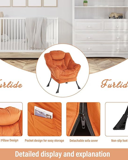 Lazy Chair with Ottoman, Modern Chair with Folding Footrest, Lounge Accent Chair, Comfortable Reading Chair, Oversized Armchairs for Bedroom, Study, Living Room, Courtyard (Orange) - LeafyLoom