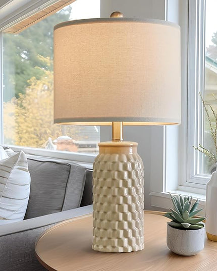 20.5" Modern Ceramic Bedside Lamp Set of 2 for Bedroom Decor Farmhouse Table Lamp for Living Room Office Dorm - LeafyLoom