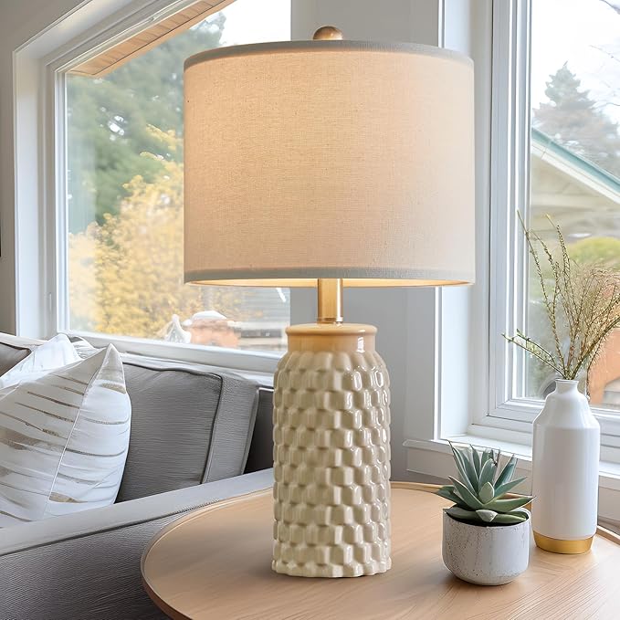 20.5" Modern Ceramic Bedside Lamp Set of 2 for Bedroom Decor Farmhouse Table Lamp for Living Room Office Dorm - LeafyLoom