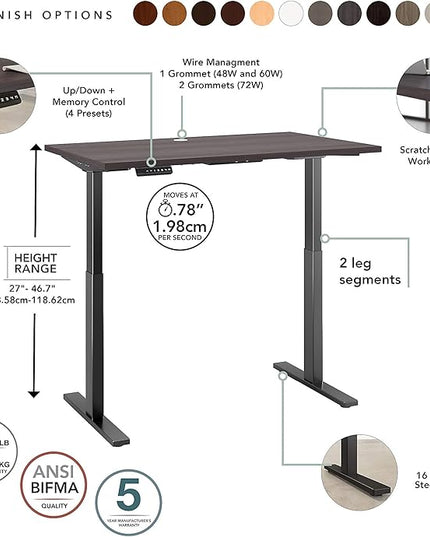 Bush Business Furniture Move 60 Electric Ergonomic Sit-Stand Computer Table for Home and Professional Office, 48W x 24D, Storm Gray - LeafyLoom