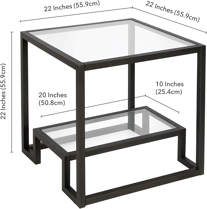 Henn&Hart 22" Wide Square Side Table in Blackened Bronze, Table for Living Room, Bedroom - LeafyLoom