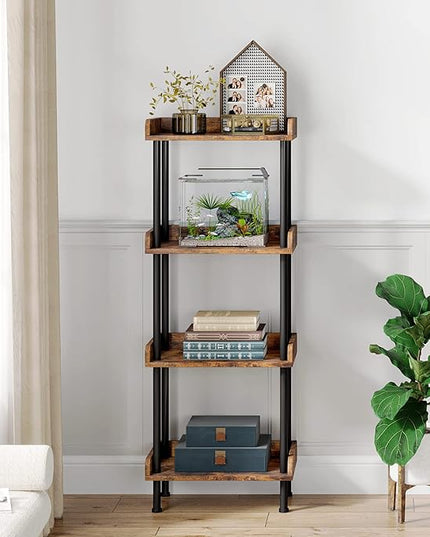 Bookcase 4 Tier Bookshelf, Vintage Small Bookshelf for Small Spaces, Wooden Book Shelf Small Bookcase for Living Room Bedroom - LeafyLoom