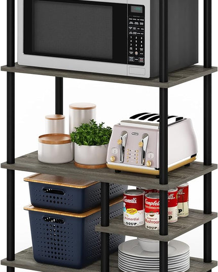 Furinno Turn-N-Tube 4-Tier Toolless Kitchen Storage Shelf Cart, French Oak Grey/Black - LeafyLoom