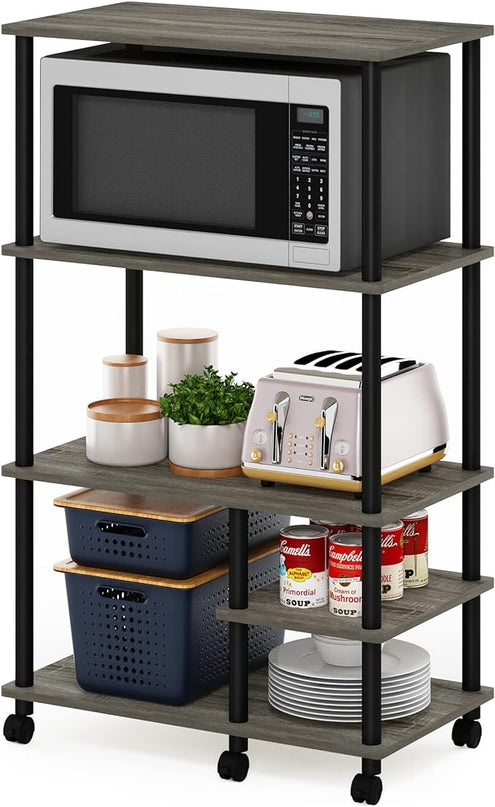 Furinno Turn-N-Tube 4-Tier Toolless Kitchen Storage Shelf Cart, French Oak Grey/Black - LeafyLoom
