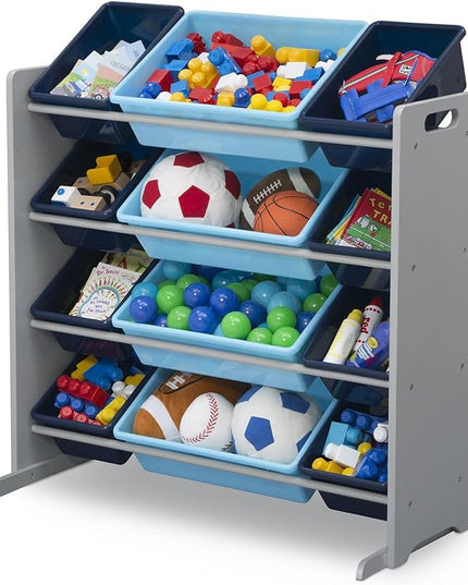 Delta Children Kids Toy Storage Organizer with 12 Plastic Bins - Greenguard Gold Certified, Grey/Blue - LeafyLoom