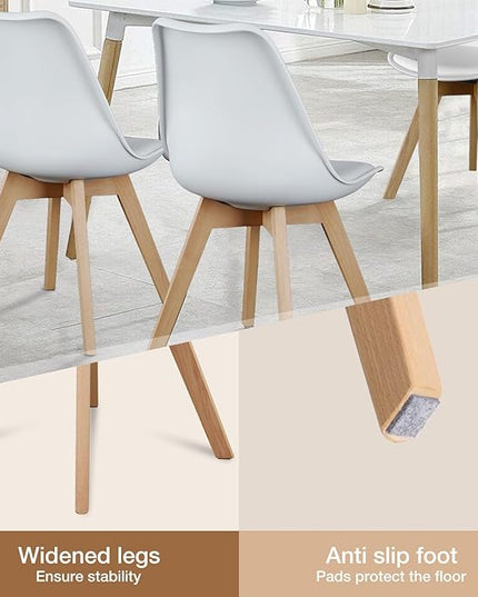 Sweetrcrispy Dining Chairs Set of 4, Kitchen Room PU Leather Mid Century Modern Chairs, Upholstered Dining Desk Chairs with Wood Legs for Home Office, White - LeafyLoom