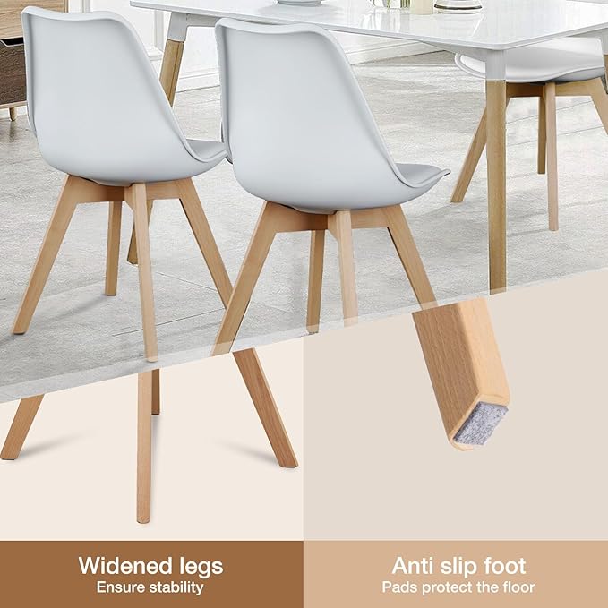 Sweetrcrispy Dining Chairs Set of 4, Kitchen Room PU Leather Mid Century Modern Chairs, Upholstered Dining Desk Chairs with Wood Legs for Home Office, White - LeafyLoom