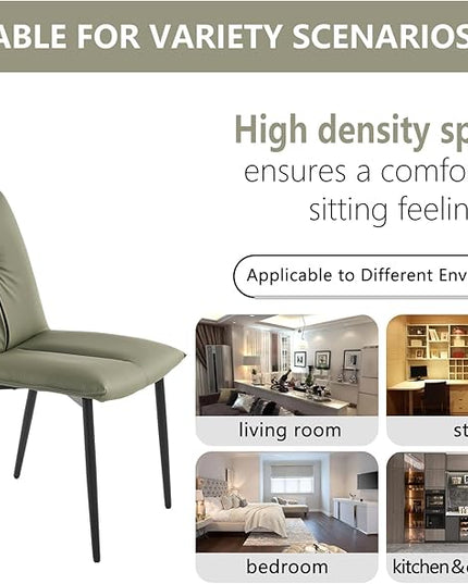 YOUTASTE Dining Chairs Set of 2 Mid Century Modern Upholstered Leather Kitchen Chairs Soft Padded Side Chairs Dinner Chairs with Metal Legs for Living Room Bedroom, Olive Green - LeafyLoom