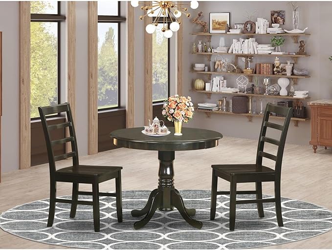 East West Furniture ANPF3-CAP-W 3 Piece Room Set Contains a Round Kitchen Table with Pedestal and 2 Dining Chairs, 36x36 Inch - LeafyLoom