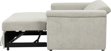 3 in 1 Oversized Convertible Loveseat Sleeper Sofa Bed,Contemporary Channel Tufted Love Seats Sofabed W/Pull Out Sleep Couch,Thicker Cushions and Padded Armrests for Living Room, 61", Beige-368 - LeafyLoom