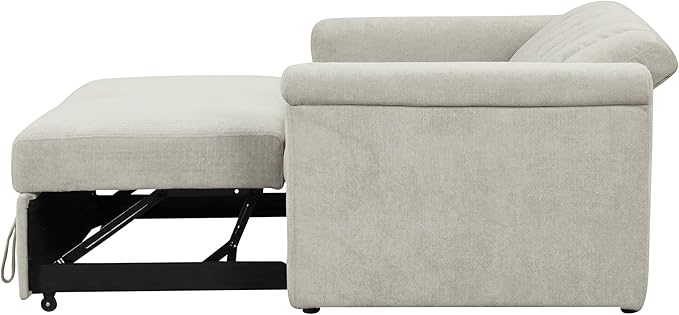 3 in 1 Oversized Convertible Loveseat Sleeper Sofa Bed,Contemporary Channel Tufted Love Seats Sofabed W/Pull Out Sleep Couch,Thicker Cushions and Padded Armrests for Living Room, 61", Beige-368 - LeafyLoom