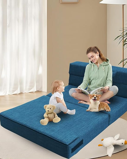 Folding Sofa Bed Couch Memory Foam with Pillow Sleeper Chair Lazy Couch Twin Size Futon Convertible Guest Beds,Washable Cover,Dark Blue - LeafyLoom