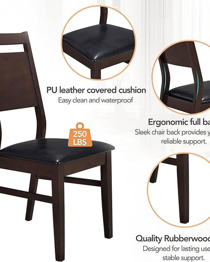 Farmhouse Style 4 Upholstered Chairs and Bench, Sturdy Wood, Easy Assembly & Clean, Room, Kitchen, Dark Brown, 6 Piece Dining Table Set - LeafyLoom