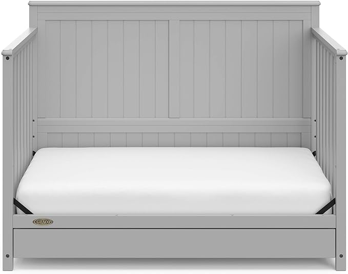Graco Hadley 5-in-1 Convertible Crib with Drawer (Pebble Gray) – GREENGUARD Gold Certified, Crib with Drawer Combo, Full-Size Nursery Storage Drawer, Converts to Toddler Bed, Daybed - LeafyLoom