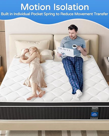 King Mattress 12 Inch, King Size Hybrid Mattresses in a Box, Memory Foam King Mattress Made of Individually Pocketed Springs for Support and Pressure Relief, Medium Firm - LeafyLoom