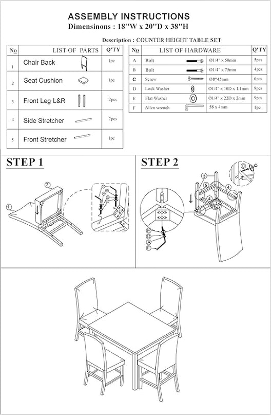 NicBex 5 Piece Dining Table Set Kitchen Table with Bench 5pc Counter Height Dining Set Kitchen Dinette Faux Marble Top Table and 4X High Chairs Faux Leather Cushions Seats, Espresso - LeafyLoom