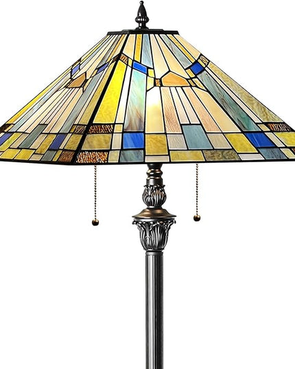 Capulina Tiffany Floor Lamp 2-Light 16X16X63 Inches Green Blue Antique Style Stained Glass Standing Reading Floor Lamp for Living Room Bedroom Home Office - LeafyLoom