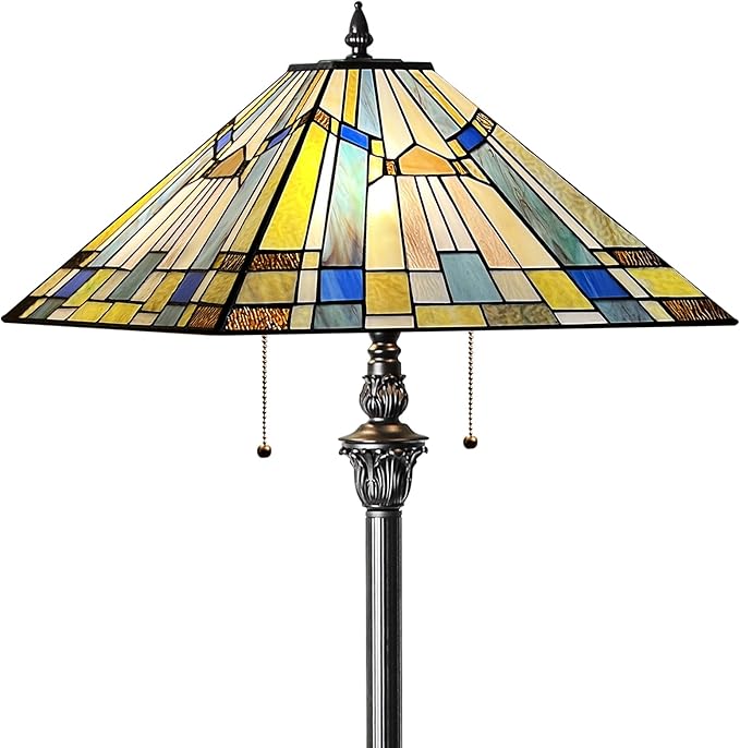 Capulina Tiffany Floor Lamp 2-Light 16X16X63 Inches Green Blue Antique Style Stained Glass Standing Reading Floor Lamp for Living Room Bedroom Home Office - LeafyLoom