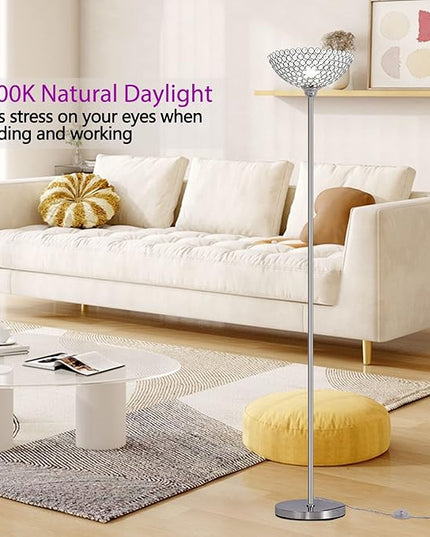 Spherical Crystal Floor Lamp, 1-Light Modern Chrome Finish Floor Lamp, Crystal Floor Lamp Fixture for Living Room, Bedroom, Dining Room, Office, E26 Base, LED Bulb Included - LeafyLoom