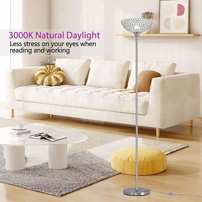 Spherical Crystal Floor Lamp, 1-Light Modern Chrome Finish Floor Lamp, Crystal Floor Lamp Fixture for Living Room, Bedroom, Dining Room, Office, E26 Base, LED Bulb Included - LeafyLoom