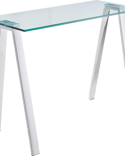 Cortesi Home Trixie Glass Top Desk/Console Table with Stainless Steel Frame, 40" - LeafyLoom