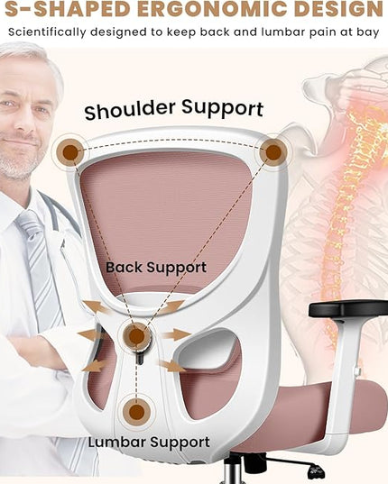 Office Chair Ergonomic Desk Chair with Adjustable Lumbar Support, Swivel Comfy Computer Chair Heavy Duty Executive Chair for Home Office - LeafyLoom