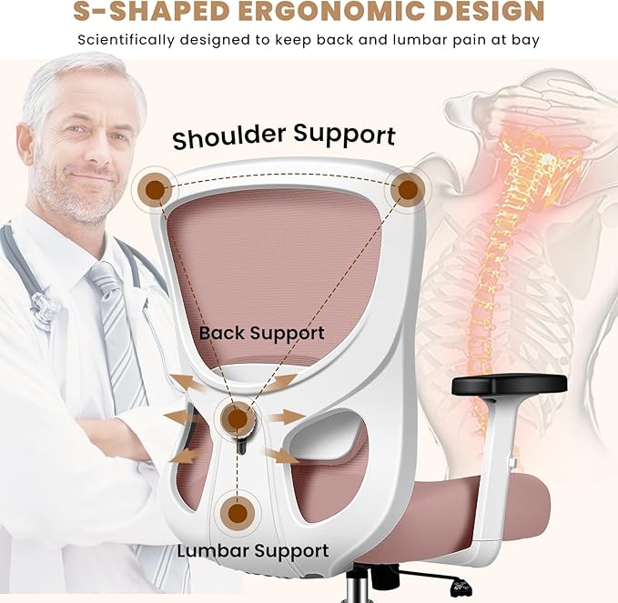 Office Chair Ergonomic Desk Chair with Adjustable Lumbar Support, Swivel Comfy Computer Chair Heavy Duty Executive Chair for Home Office - LeafyLoom