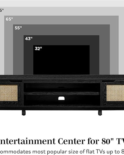 Walker Edison Destin Modern Minimal Rattan-Door Stand for TVs up to 80 Inches, 70 Inch, Coastal Oak - LeafyLoom