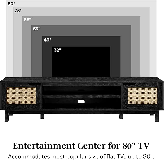 Walker Edison Destin Modern Minimal Rattan-Door Stand for TVs up to 80 Inches, 70 Inch, Coastal Oak - LeafyLoom