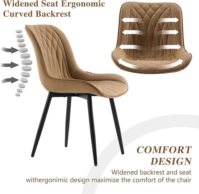 YOUNIKE Tan Dining Chairs set of 2 with High Backs Mid Century Modern Kitchen & Dining Room Chairs PU Faux Leather Upholstered sillas de comedor Comfortable Large Padded Accent Chairs with Metal Legs - LeafyLoom