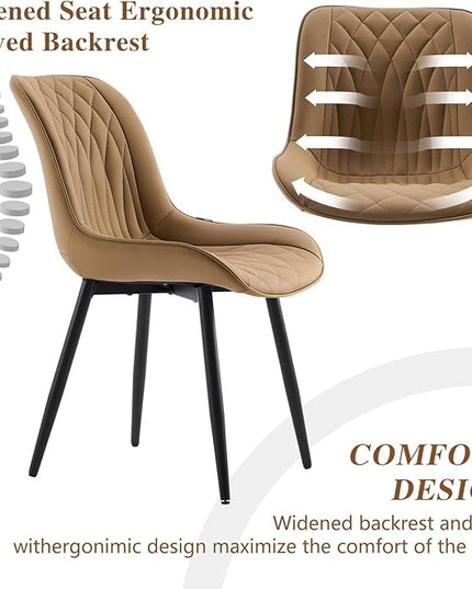YOUNIKE Tan Dining Chairs set of 2 with High Backs Mid Century Modern Kitchen & Dining Room Chairs PU Faux Leather Upholstered sillas de comedor Comfortable Large Padded Accent Chairs with Metal Legs - LeafyLoom
