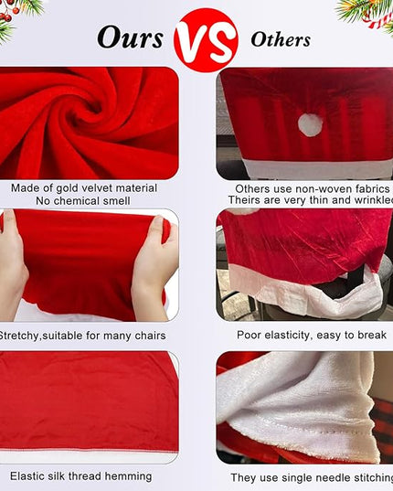 Christmas Chair Covers Set of 4,Red and White Santa Claus Hat Chair Back Covers for Xmas Holiday Festival Indoor Kitchen Bar Counter Stools Decorations Dining Room Table Decor Satxtrem