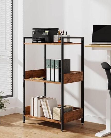 Bookshelf, 3 Tier Industrial Small Book Shelf, Small Storage Bookcase with Organizer, Freestanding Open Shelf for Small Spaces, Bedroom, Living Room, Retro Brown BS70FB - LeafyLoom