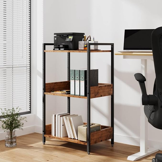 Bookshelf, 3 Tier Industrial Small Book Shelf, Small Storage Bookcase with Organizer, Freestanding Open Shelf for Small Spaces, Bedroom, Living Room, Retro Brown BS70FB - LeafyLoom