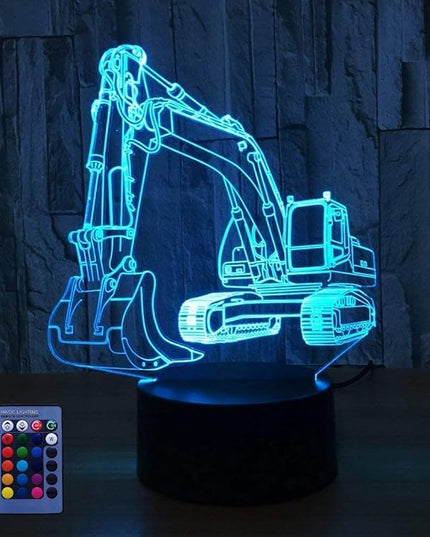 3D Excavator Night Light USB Powered Touch Switch Remote Control Decor Table Desk 3D Lamp 7/16 Color Changing Lights LED Table Lamp Xmas Home Love Brithday Children Kids Decor Toy Gift - LeafyLoom