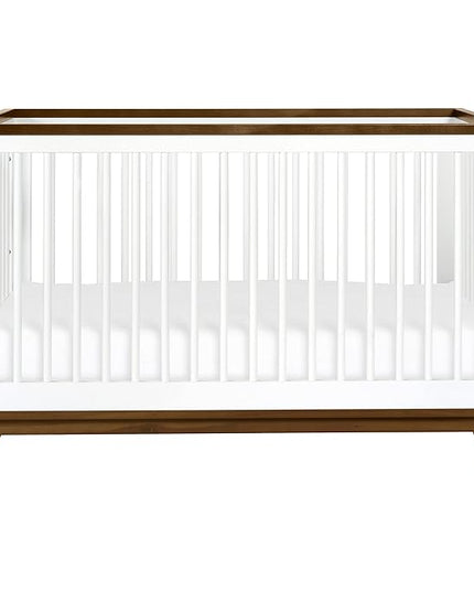Babyletto Scoot 3-in-1 Convertible Crib with Toddler Bed Conversion Kit in White and Natural Walnut, Greenguard Gold Certified - LeafyLoom