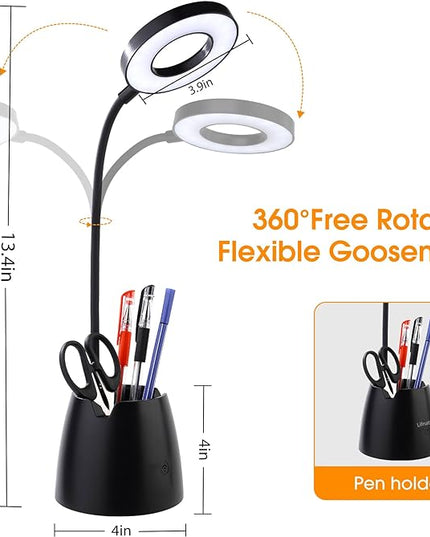 Desk Lamp, Desk Lamps for Home Office, Touchable, Remote Controlled, Dimmable, 3 Color Modes, Gooseneck, Black Table Light for Bedrooms, Led Desk Light, Small Office Lamp, Dorm Room Essentials - LeafyLoom