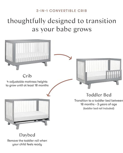 Babyletto Hudson 3-in-1 Convertible Crib with Toddler Bed Conversion Kit in Grey and White, Greenguard Gold Certified - LeafyLoom