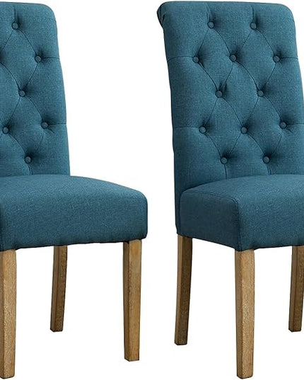 Roundhill Furniture Habit Solid Wood Tufted Parsons Dining Chair (Set of 2), Blue - LeafyLoom