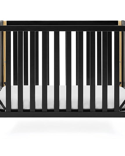 Delta Children Gio Mini Crib with 2.75" Mattress Included, Ebony/Natural - LeafyLoom