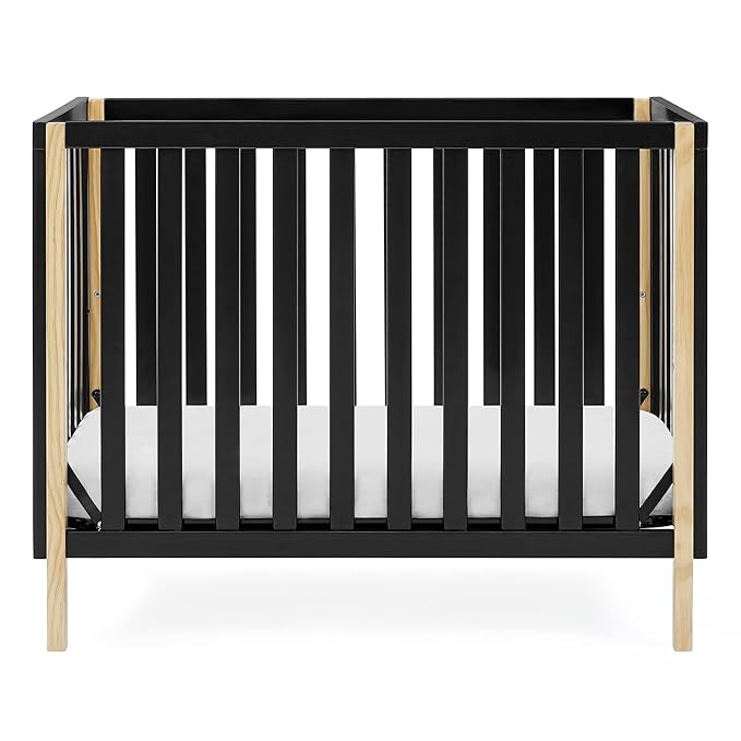 Delta Children Gio Mini Crib with 2.75" Mattress Included, Ebony/Natural - LeafyLoom