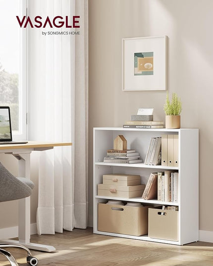VASAGLE Bookshelf, 31.5 Inches Wide, 3-Tier Open Bookcase with Adjustable Storage Shelves, Floor Standing Unit, Cloud White ULBC173T14 - LeafyLoom